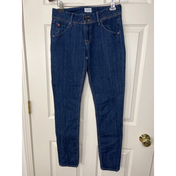 Hudson Denim Collin Skinny Leg Back Flap Pocket Dark Wash Linen Blend Jean Y2k - Picture 2 of 7